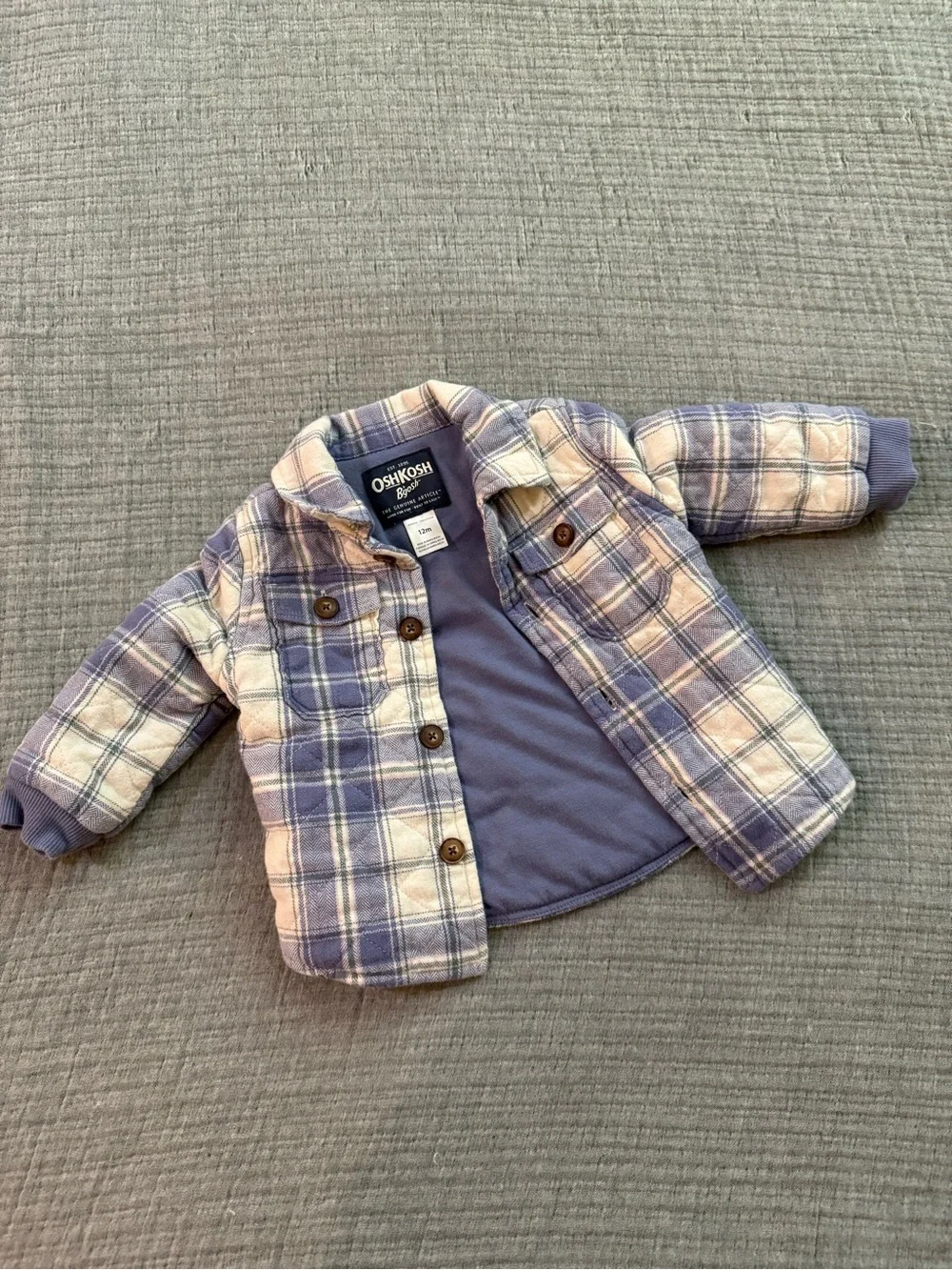 Baby OshKosh B'gosh Blue and Cream Plaid Quilted Shirt Jacket